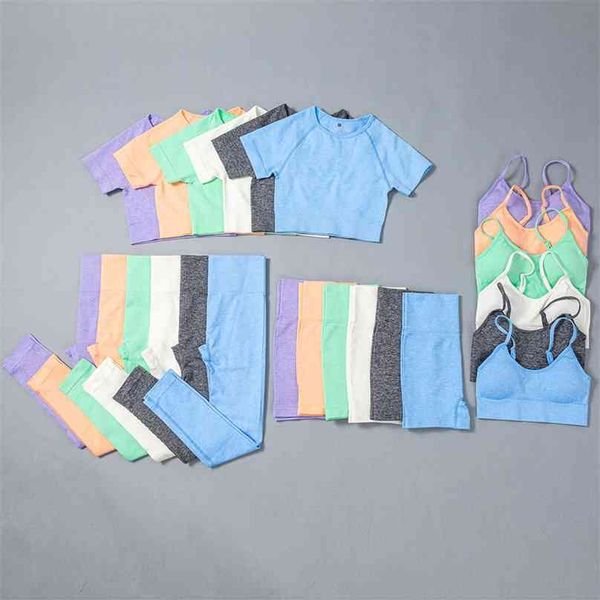 

fitness yoga set crop + seamless leggings women summer sportswear workout tracksuit two piece shorts sets sport gym clothing 210802, Gray