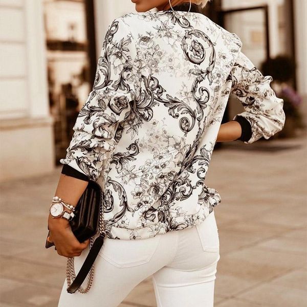 

Women's Jackets Jacket Autumn Printed Zipper Long Sleeve Vintage Female Skinny Fashion Streetwear Casual Chaqueta Mujer, Black;brown