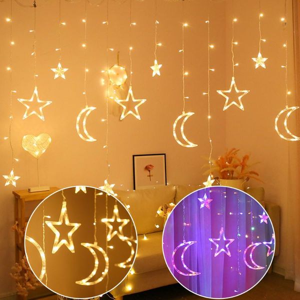 

strings stars moons 8 lighting modes led curtain twinkle string lights home decor for bedroom wedding valentine wall tv backdrop