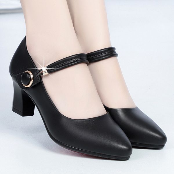 

high heeled sho women's profsional work spring and autumn thick heel single leather