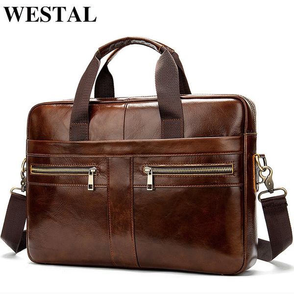 

briefcases westal bag men's genuine leather briefcase male man lapnatural for men messenger bags 2021