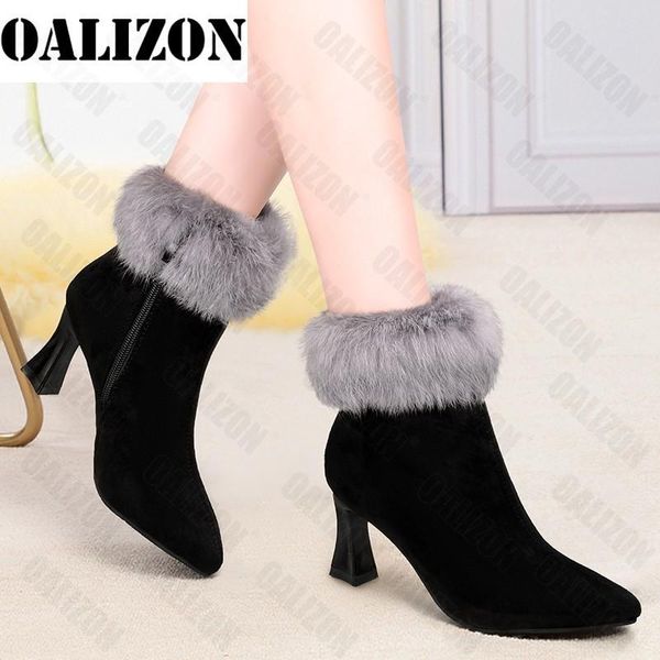 

boots 2021 zipper pumps women high heels winter warm snow plush platfrom shoes fur goth wedges designer botas mujer zapatos, Black