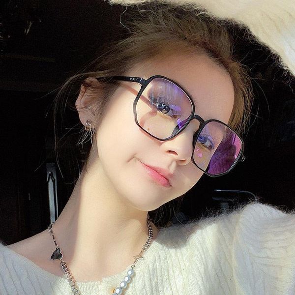 

sunglasses 2021 anti blue light blocking glasses retro female luxury gafas super tr net celebrity plain face oversized small flat mirror, White;black