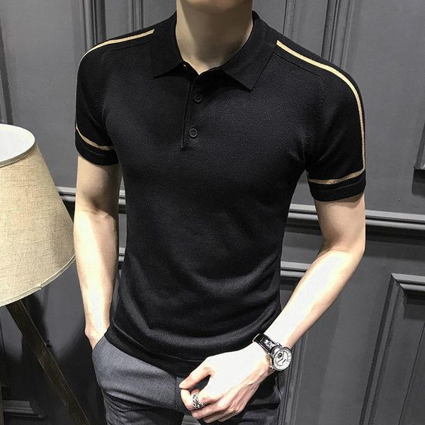 

men's polos 2021 summer high-end shirt men 's short-sleeved slim korean -style half-sleeved t-shirt casual business trends, White;black