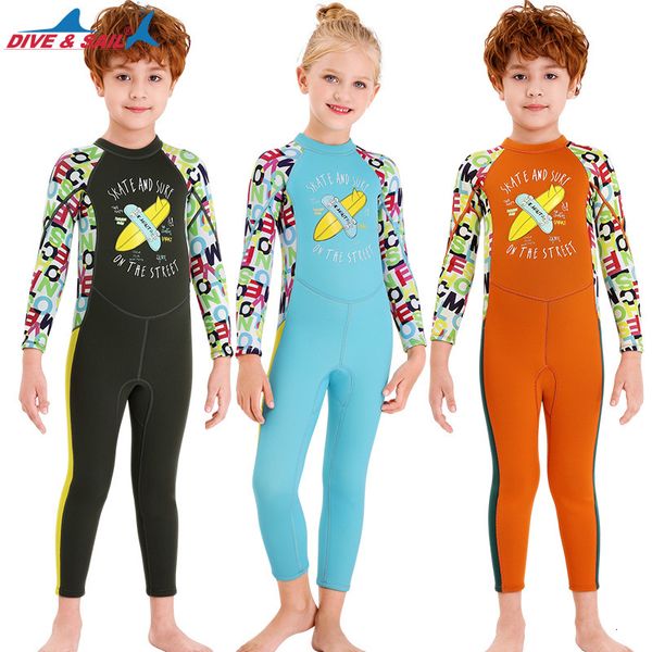 

2.5mm children's warm swimsuit new one piece thickened diving suit, White;black