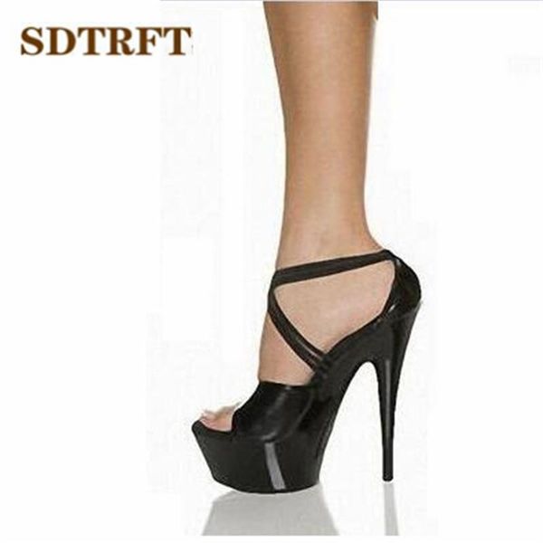 

sandals plus:34-42 43 fashion summer 15cm ultra high thin heels platform ladies party shoes woman cross-strap pumps, Black