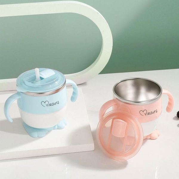 

mugs double heat insulation cup with straws leak-proof infant drinking cups tumble resistant for baby kids drinkware