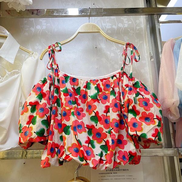 

women's blouses & shirts summer fashion korean style artistic white fresh strap off-shoulder flower women
