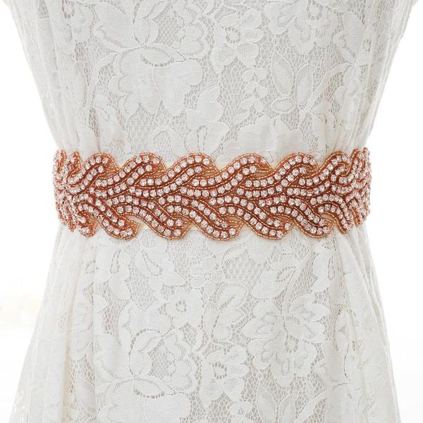 

wedding sashes sesthfar rhinestones flower bridal sash diamond belts rose gold crystal belt for accessories, White