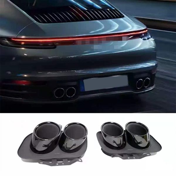 Coppia punte di scarico marmitta auto in acciaio inossidabile nero argento per tubo posteriore Porsche Carrera 911 doppi ugelli