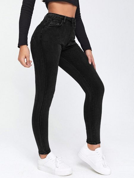 

high waist slant pocket skinny jeans 83bd#, Blue