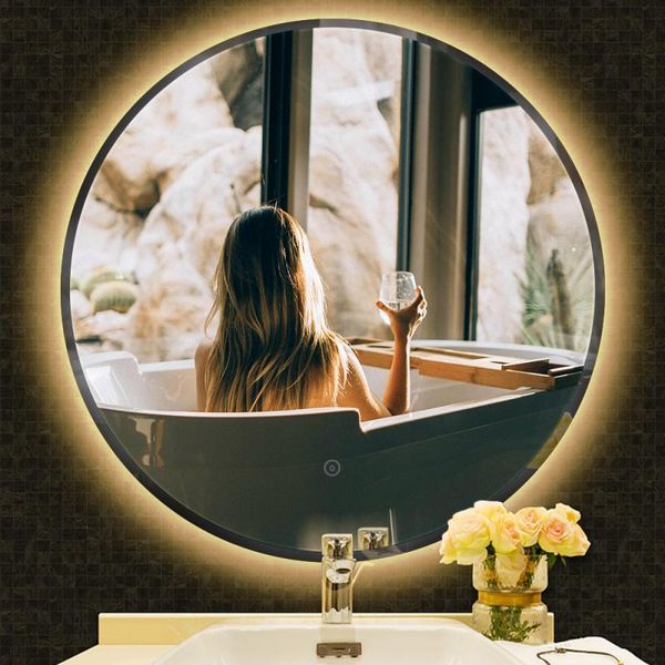 Espelhos espelhados de parede espelho de maquiagem LED Touch escurecendo um banho de beleza redondo de forma inteligente maquiagem com luzes