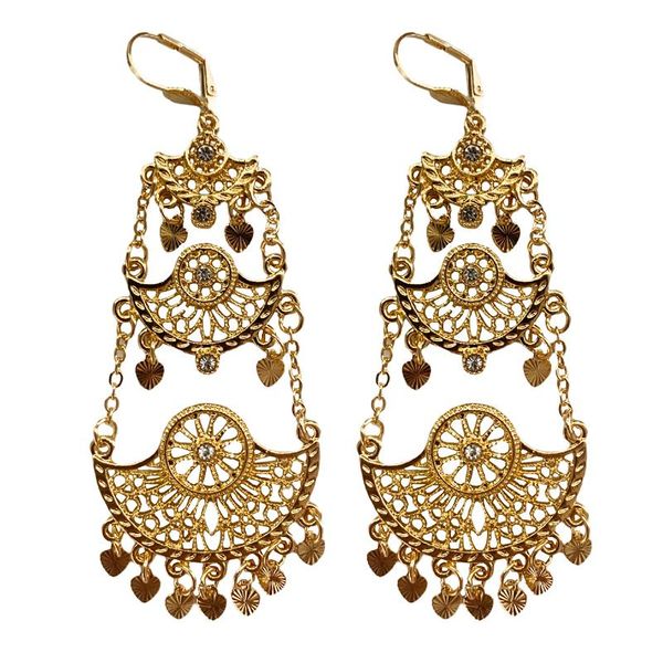 

dangle & chandelier arab earrings for women moon shape hanging drop arabic luxury bridal set in gold, Silver