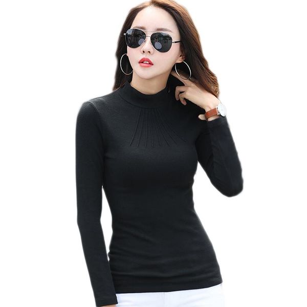 

women's t-shirt 2021 autumn fashion women long sleeve turtleneck t-shirts womens causal cotton t shirt for red whit tees 20, White