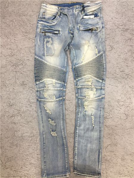 

designer luxurys mens jeans men denim main cuffs color embroidery vintage pants fashion slim-leg holes motorcycle biker jean trousers 979, Blue