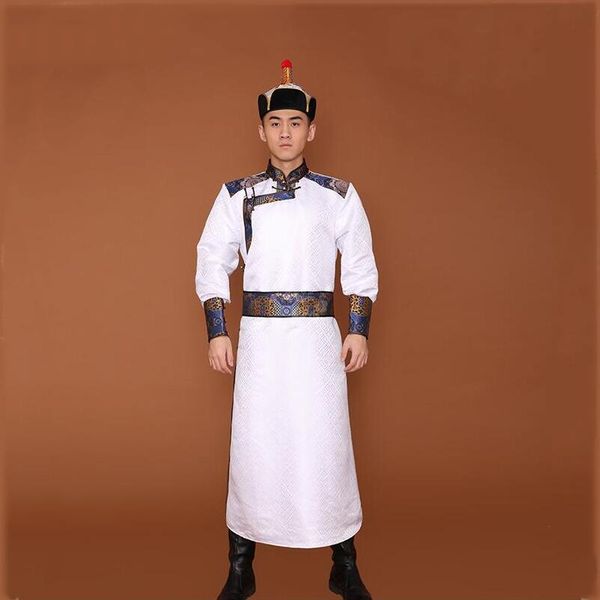 

ethnic clothing mongolian dance costumes tang suit style national men long sleeves silk blend robe asia festival stage performance wear, Red