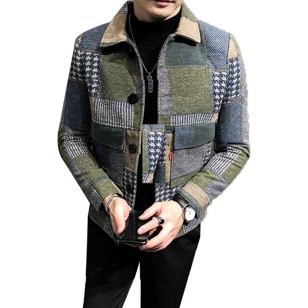 

men's jackets 2021 autumn/ winter fashion casual lapel hoodless jacket / male slim plaid woolen coat vetement rock clothes, Black;brown