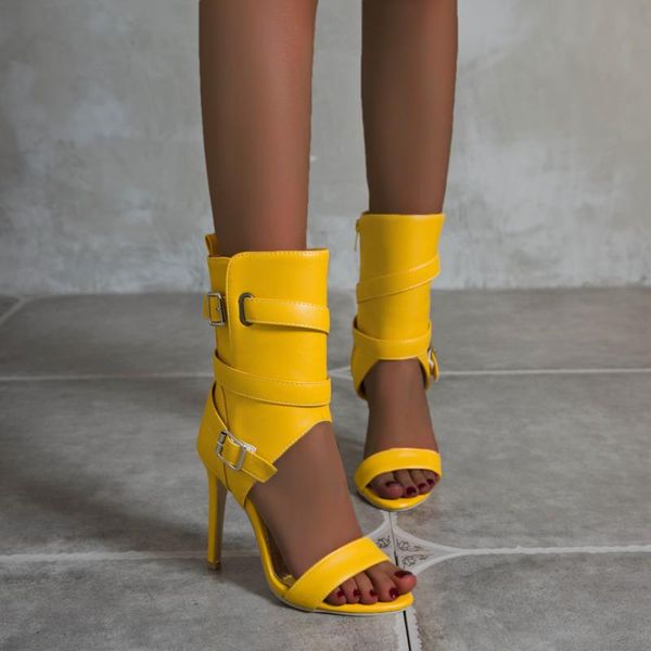 

sandals arrivals high heel women's summer thin heels metal decoration belt buckle party pumps solid zip street shoes, Black