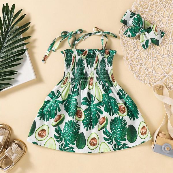 

girl's dresses 2021 kids children girls clothes summer dress fruit print sleeveless party princess headbands children's clothing v, Red;yellow