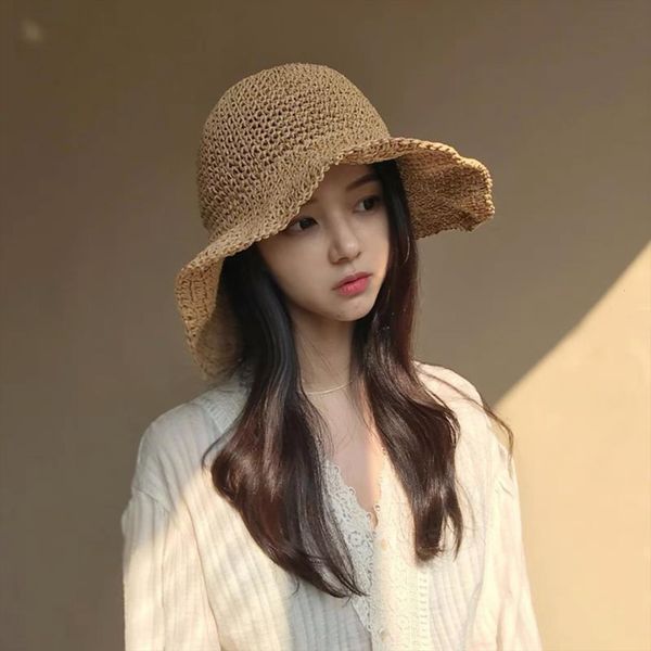 

summer womens beach hat wide side female casual panama lady classic flat straw sun women fedora bucket cap, Blue;gray