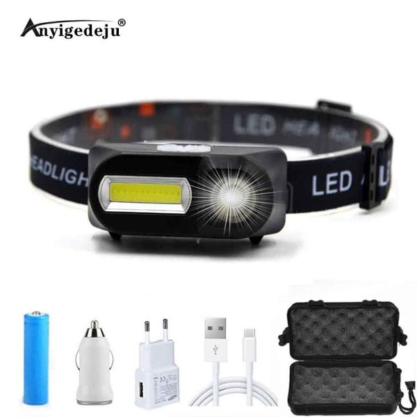 

portable mini xpe+cob led headlamp 6 modes usb rechargeable camping head lamp fishing headlight working 18650 torch headlamps