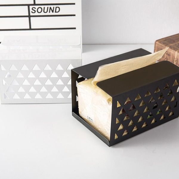 

tissue boxes & napkins 1 pc simple box iron art paper towel holder hollow desknapkin storage container for home office (random color)
