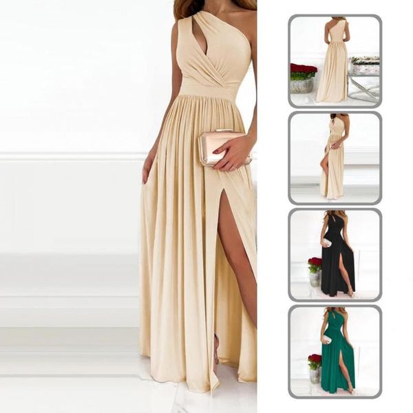 

casual dresses women dress slim maxi lady high waist stylish one shoulder skew neck, Black;gray