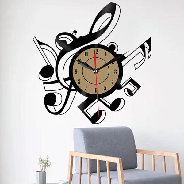 

wall clocks 2021 round retro music clock art design living room home decoration acrylic black 30cm