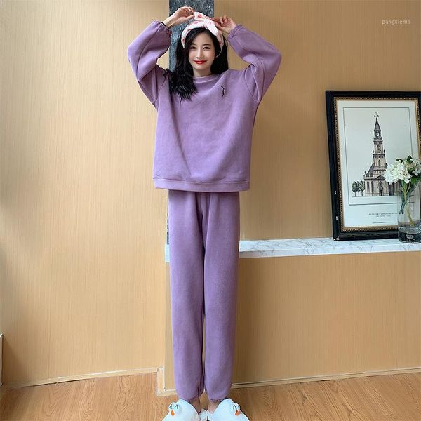 

women's two piece pants autumn and winter mid-to-high-end lamb wool suit plus velvet thickening warmth fashion casual two-piece wholesa, White