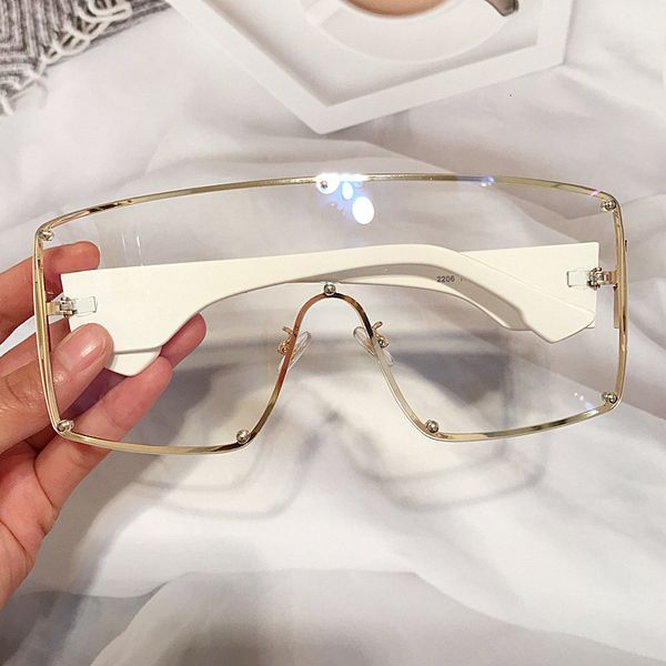 

2021 summer unique oversized one piece shield sunglasses for women vintage gradient black clear eyewear female rivet big glasses blue pink a, White;black