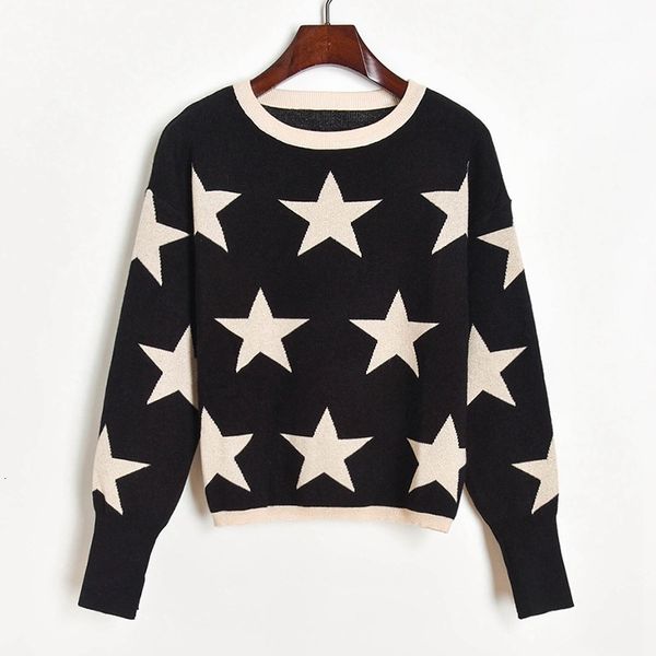 

knits black sweaters women fall fashion stars jacquard knit sweater autumn pullovers jumpers female knitwear, White