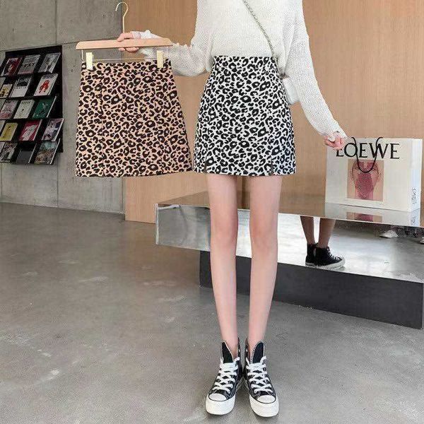 

spring skirt women mini skirts high waist fashion leopard print party ol ins style retro all-match female skirts 210528, Black