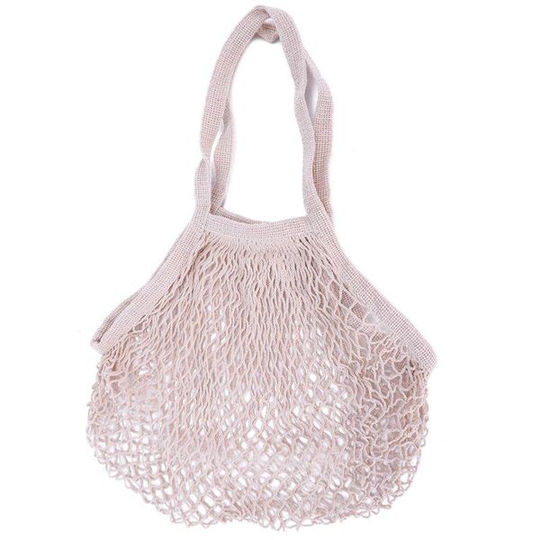 

shopping bags reusable fruit string grocery shopper cotton tote mesh woven net shoulder bag white