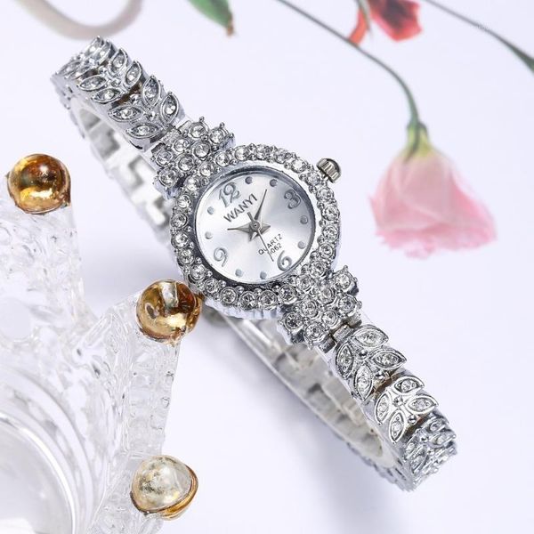 

watch women's korean fashion female student elegant luxury diamond leaf petal bracelet sen department wristwatches, Slivery;brown