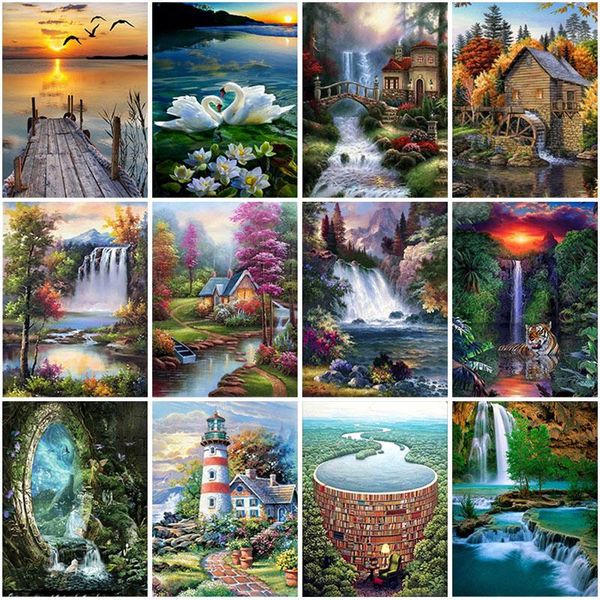 

diamond painting diy 5d waterfall embroidery cross stitch landscape full round mosaic rhinestone picture home decor gift