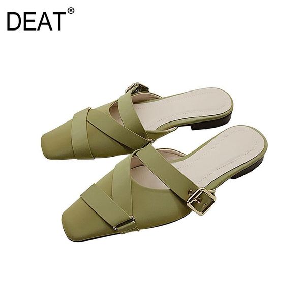 

slippers [deat] 2021 spring summer square toe shallow belt buckle mesh simple sweet outside women shoes fashion tide 10g046, Black