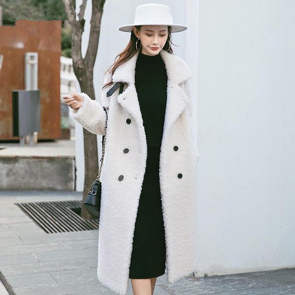 

women's fur & faux women coat winter real female sheep shearling jacket 100% wool coats korean outwear manteau femme 968868 s, Black