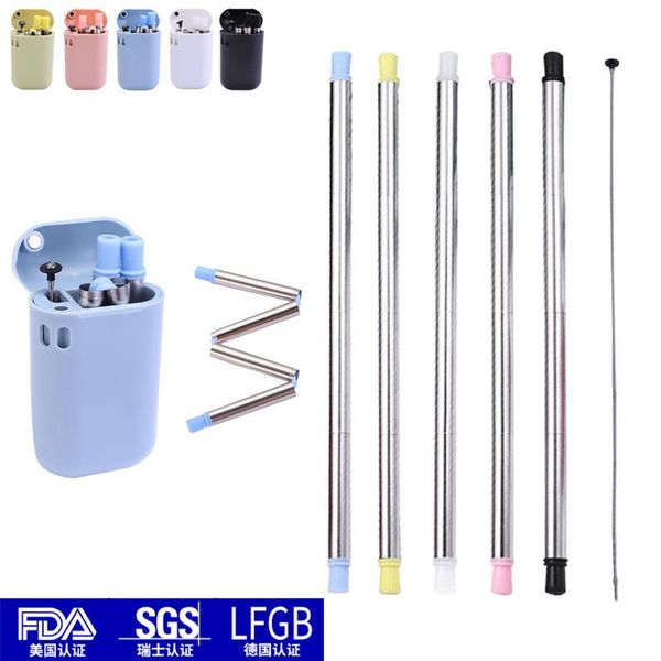 

drinking straws stainless steel 304 folding straw easy to clean reusable edible silicon portable collapsible metal