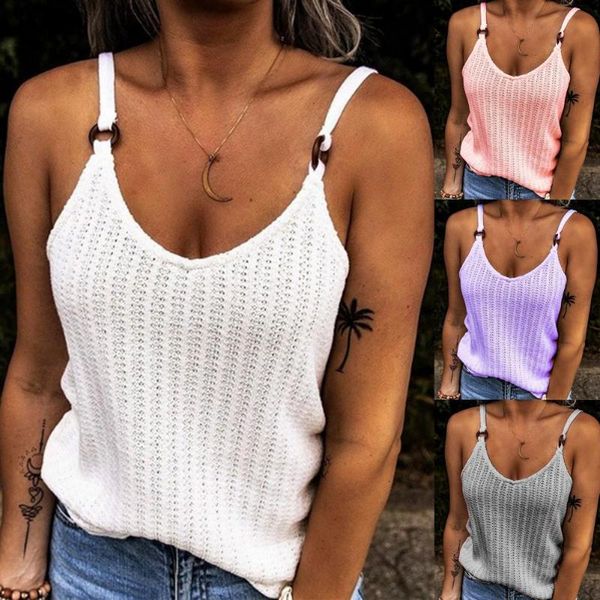 

women's tanks & camis summer women tank solid color v-neck ladies vest sleeveless knitted hollow out female clothing 2021 fashion, White
