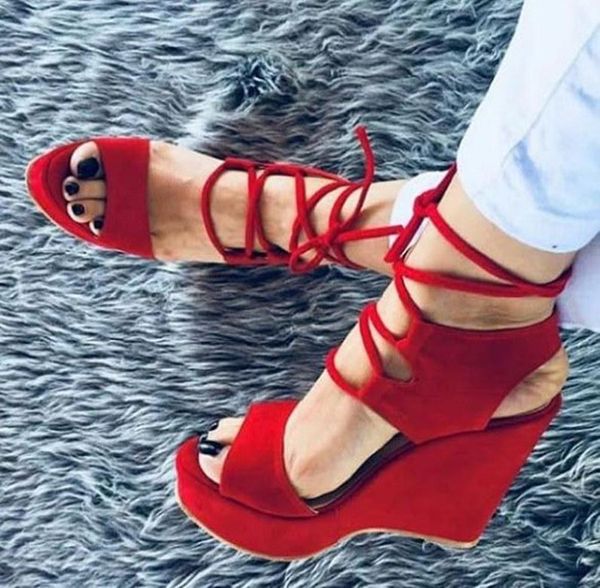 

women's shoes, sandals, wedges, black 16cm red sandals
