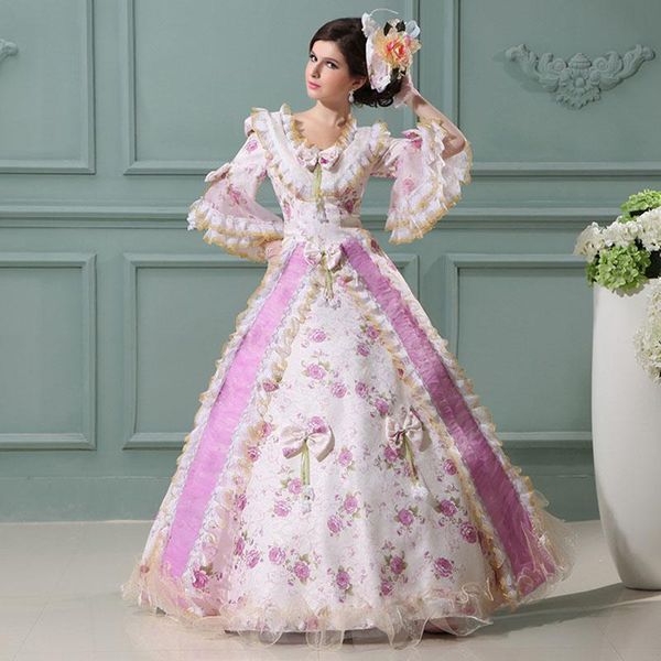 

casual dresses 18th century royal pink and purple rococo baroque masquerade square collar bow lace european court dance ball gowns, Black;gray