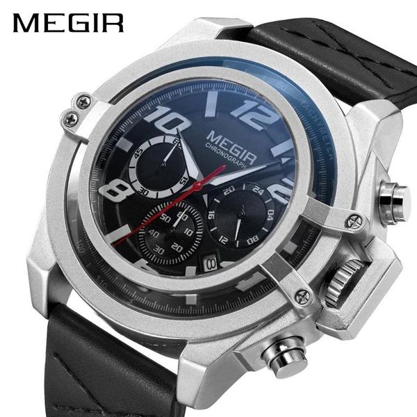 

wristwatches megir 2021 multifunctional fashion luminous leather waterproof casual sports clock men's watches relogio masculino 2052g, Slivery;brown
