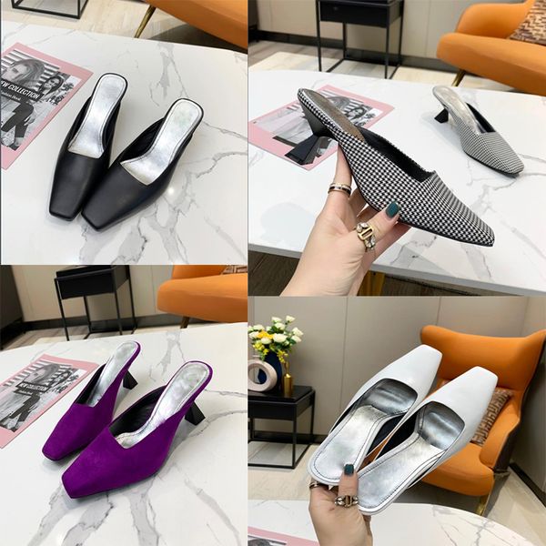 

designer sandals square head slippers muller wears women's high heels outside in summer, Black