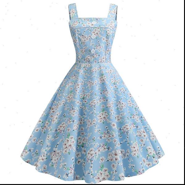 

womens dress floral print vintage women summer pin up dresses 50s 60s rockabilly plus size a line party vestidos, Black;gray