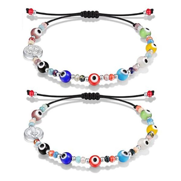 

beaded, strands urour bracelet turkish evil eye bracelets for women charms colorful resin beaded rope adjustable lucky armbands jewelry, Black