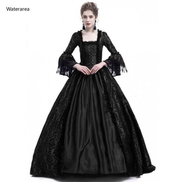 

casual dresses 2021 plus size women's square collar flare sleeve tall waist lace patchwork long big swing dress vintage dressexhp0014, Black;gray