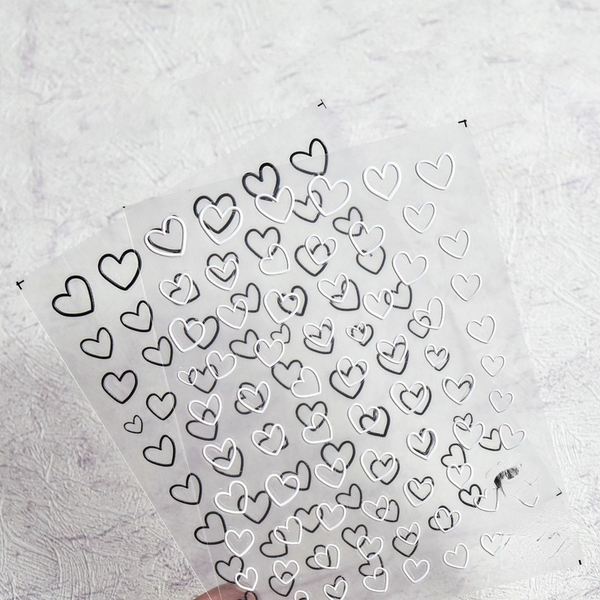 

2021 5d engraved embossed heart nail sticker black white hollow heart shape design nail art stickers decorations decals wraps