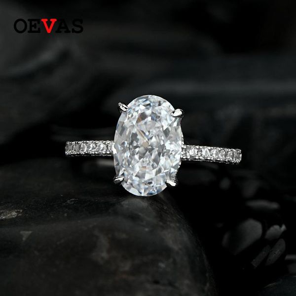 

100% 925 sterling silver 8*12mm oval sparkling high carbon diamond wedding rings for women party fine jewelry wholesale cluster, Golden;silver