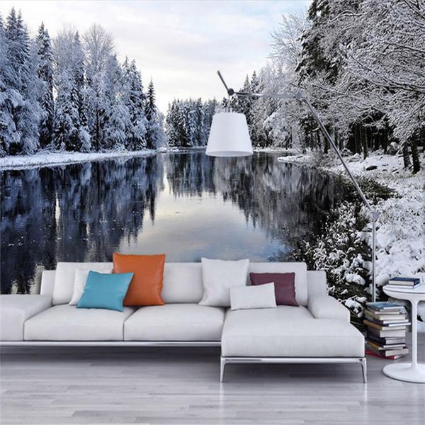 

wallpapers po wallpaper 3d snow landscape lake nature scenery mural living room bedroom background wall covering home decor