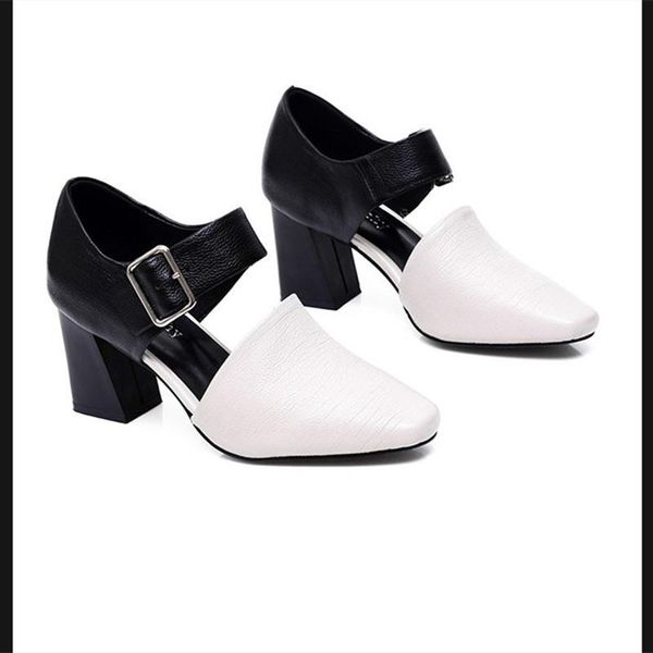 

dress shoes zapatos de mujer women classic white pu leather round toe square heel lady brown comfy sapatos femininas h9304, Black